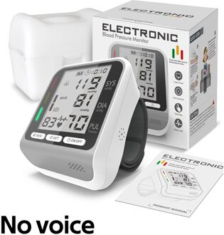 Pols Mini Bloeddrukmeter Elektrische Bloeddrukmeter Digitale Hartslag Tonometer Arteriële Tensiometer Monitores Bloeddruk NoVoice-wit