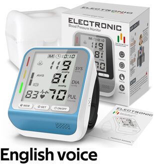 Pols Mini Bloeddrukmeter Elektrische Bloeddrukmeter Digitale Hartslag Tonometer Arteriële Tensiometer Monitores Bloeddruk Voice-blauw