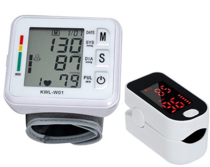 Pols Tonometer Digitale Lcd Display Bloeddrukmeter + Pulsoximeter Led Display Bloed Zuurstof Meter SPO2 Vinger Oxymetrie