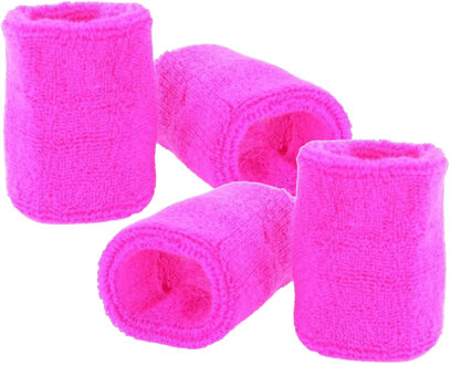 Pols zweetbandjes - 4x stuks - neon roze - voor volwassenen