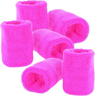 Pols zweetbandjes - 6x stuks - neon roze - voor volwassenen