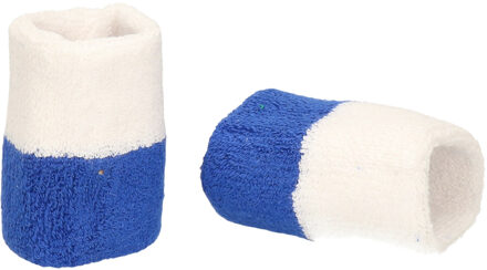 Pols zweetbandjes blauw/wit voor volwassenen 2 stuks - Sport accessoires