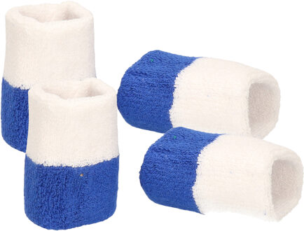 Pols zweetbandjes blauw/wit - voor volwassenen - 4x stuks