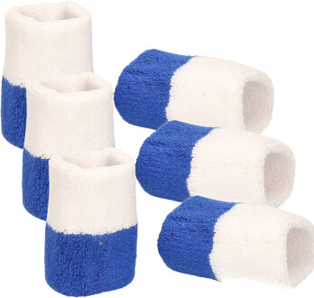 Pols zweetbandjes blauw/wit - voor volwassenen - 6x stuks