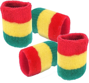 Pols zweetbandjes rood/geel/groen - voor volwassenen - 4x stuks