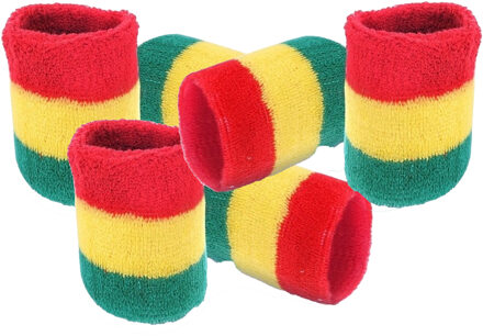 Pols zweetbandjes rood/geel/groen - voor volwassenen - 6x stuks