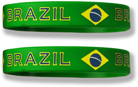 Polsbandje Brazili? - 2x - groen - siliconen - Braziliaanse vlag - 202 mm