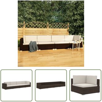 Poly rattan bankenset - Bruin en crèmewit - 280 x 70 x 54 cm - PE-rattan en gepoedercoat stalen frame