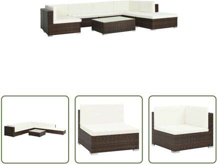 Poly Rattan Bankenset - Bruin Rattan - Tuin Loungeset - 70x70x54 cm - Inclusief Kussens - The Living