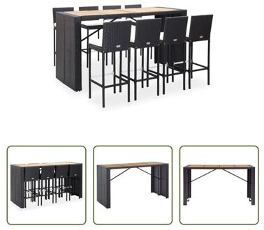 Poly Rattan Barset - Zwart - Tafel 200x80x110 cm - Stoel 40x44x108 cm - Incl - Kussens - Massief