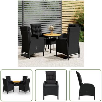 Poly Rattan Bistroset - 80x75 cm - zwart - verstelbare stoelen - waterbestendig - eenvoudig te