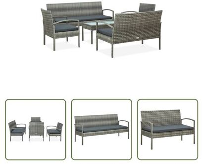 Poly Rattan Loungebank 5-delig - Grijs - 155x58x72 cm