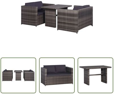 Poly Rattan Loungeset - Grijs - 120 x 67 x 67 cm - Inclusief kussens