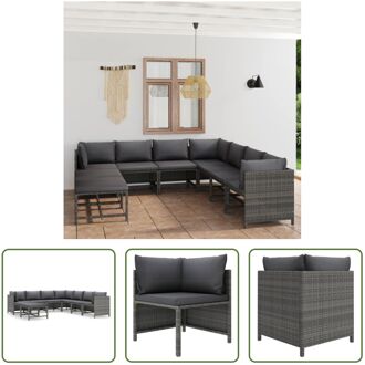 Poly Rattan Loungeset - Grijs - PE-rattan - 60x60x60 cm - Inclusief kussens