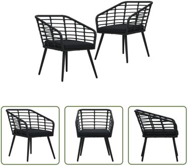 Poly Rattan Stoelen - Zwart - 63.5 x 53.5 x 77 cm - Met Armleuning - Set van 2