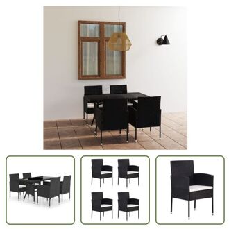 Poly Rattan Tuinset - 140 x 80 x 74 cm - Zwart - PE-rattan en staal - Glas tafelblad - Afneembare