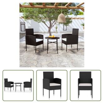 Poly Rattan Tuinset - 2 Stoelen - PE-rattan - Zwart - Crèmewitte Kussens - Afmetingen Kussen- 47 x 46