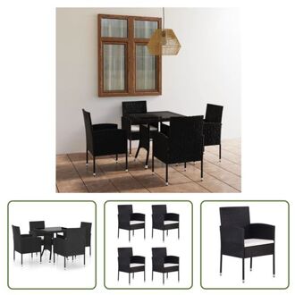 Poly Rattan Tuinset - 80 x 80 x 74 cm - Zwart - Eenvoudig te reinigen - 4 x Stoel - 4 x Zitkussen