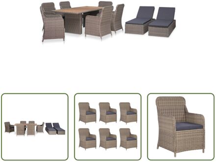 Poly Rattan Tuinset - Bruin/Grijs - 200 x 100 x 74 cm - Inclusief Ligstoelen