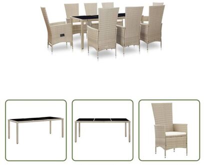 Poly Rattan Tuinset - Eethoek - Beige - 190x90x75 cm - Inclusief 8 Stoelen (2 Verstelbaar) - Inclusief