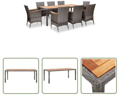 Poly Rattan Tuinset - Grijs - 190x90x75 cm - Stalen frame - Massief acaciahouten armleuningen