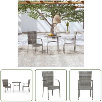 Poly Rattan Tuinset - Grijs - 45 x 45 cm tafel - Stapelbare stoelen