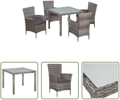 Poly Rattan Tuinset - Grijs - 90 x 90 x 75 cm - Incl - 4 Stoelen - 4 Kussens