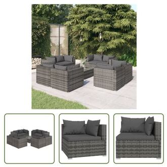 Poly Rattan Tuinset - Grijs - Modulair Design - Waterbestendig - Stalen Frame - Comfortabele Kussens