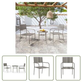 Poly Rattan Tuinset - Grijs - Tafel 45x45 cm - Stoel 51x60x87 cm - Stapelbaar - Draagvermogen 110 kg