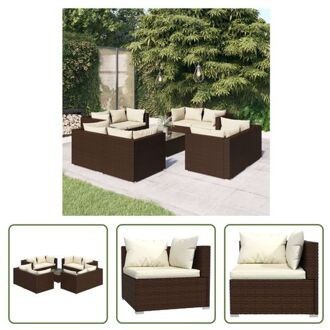 Poly Rattan Tuinset - Modulair Design - Waterbestendig - Stevig Frame - Comfortabele Kussens - Bruin