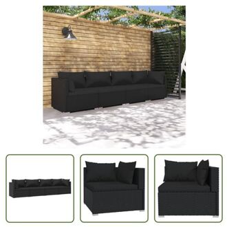 Poly Rattan Tuinset - Modulair Design - Waterbestendig - Stevig Frame - Comfortabele Kussens - Zwart