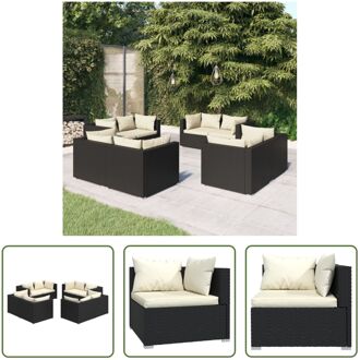 Poly Rattan Tuinset - Modulair Design - Waterbestendig - Stevig Frame - Comfortabele Kussens Zwart