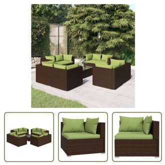 Poly Rattan Tuinset - Modulair Ontwerp - Waterbestendig PE-rattan - Stalen Frame - Bruin - Groene