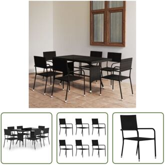 Poly Rattan Tuinset - Tafel 140x80x74 cm - Stoelen 51x60x87 cm - Zwart PE-rattan en Staal - Glas