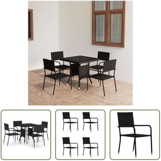 Poly Rattan Tuinset - Tafel 80x80x74 cm - Stoelen 51x60x87 cm Zwart