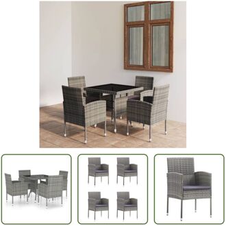 Poly Rattan Tuinset - Tafel- antraciet - PE-rattan en glas - 80x80x74 cm - Stoel- antraciet - Grijs