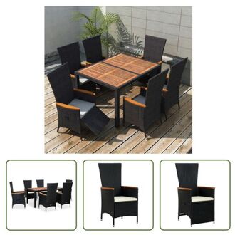 Poly Rattan Tuinset - XXL - Zwart - 150x90x75 cm - 6 Stoelen - 6 Kussens