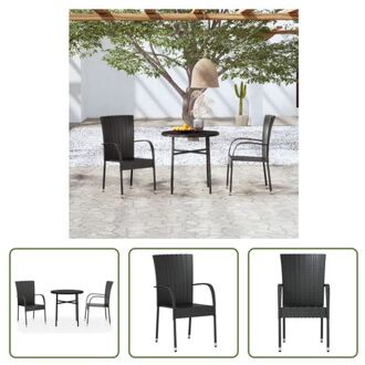 Poly Rattan Tuinset - Zwart - 45 x 45 cm (ø x H) - Stapelbare stoelen - Montage vereist