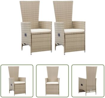 Poly Rattan Tuinstoelen - Beige - 58 x 62 x 108 cm - Weerbestendig - Verstelbaar - Set van 2 - Incl