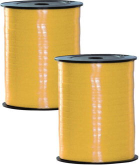 Polyband cadeaulint op spoel - 2x - geel - 250 meter - sierlint - cadeauverpakkingen