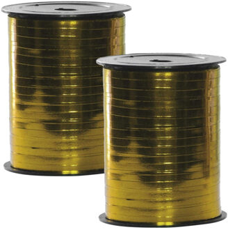 Polyband cadeaulint op spoel - 2x - goud - 250 meter - sierlint - cadeauverpakkingen