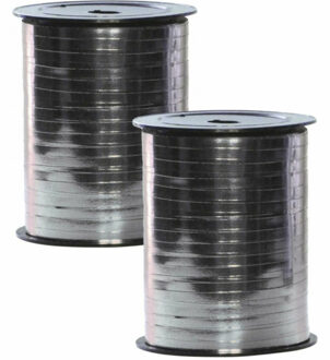 Polyband cadeaulint op spoel - 2x - zilver - 250 meter - sierlint - cadeauverpakkingen