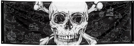 Polyester Banner Piraten Skull (74x220 cm) Zwart