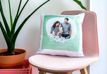 Polyester kussensloop met vulling vierkant M met print op de voorkant