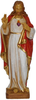 Polystone Jezus beeldje heilig hart van Jezus 25 cm - Kerstbeeldjes Multikleur