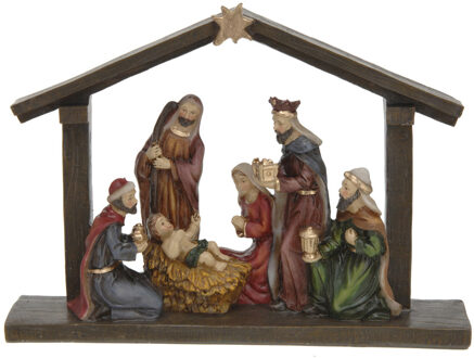 Polystone kerststal met ster inclusief kerstbeelden 20 x 5,5 x 15 cm