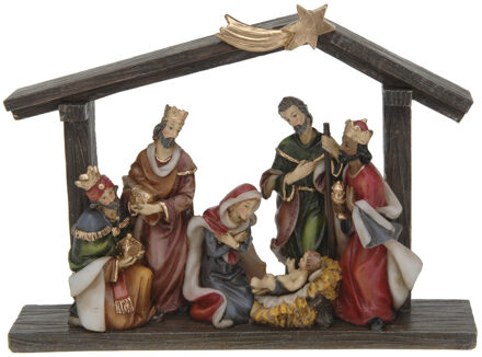 Polystone kerststal met vallende ster inclusief kerstbeelden 20 x 5,5 x 15 cm