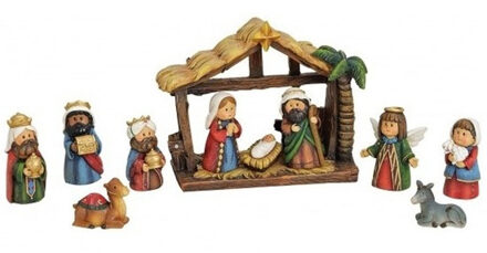 Polystone mini kinder kerststallen 10 x 9 cm met beelden / figuren 4 x 2 cm - Kerststallen Multikleur