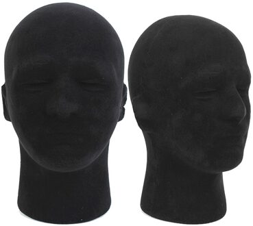 Polystyreen Zwart Foam Mannen Model Mannequin Hoofd Dummy Stand Winkel Display Hoed, 2 X Zwart