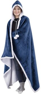 Pom-Pom Hooded Gooi Deken Dikker En Verlengen Warm Gedrukt Ongedwongen Thuis Deken NIN668 marine blauw
